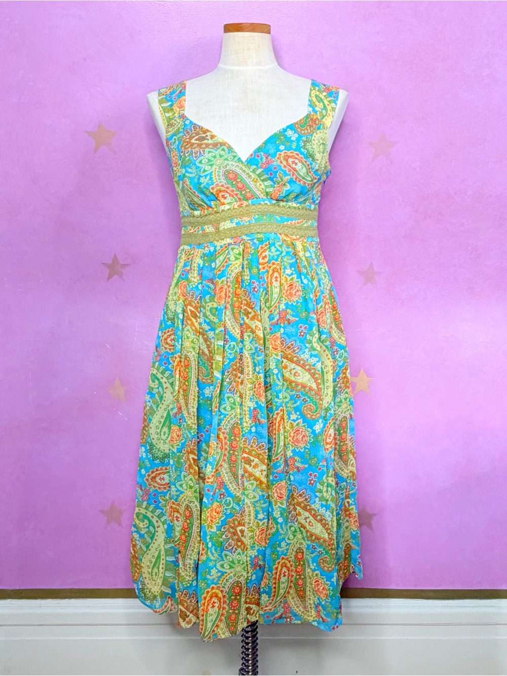 Sundance Silk Sea Of Dreams Womens 6 Paisley Romantic Feminine Sleeveless Dress